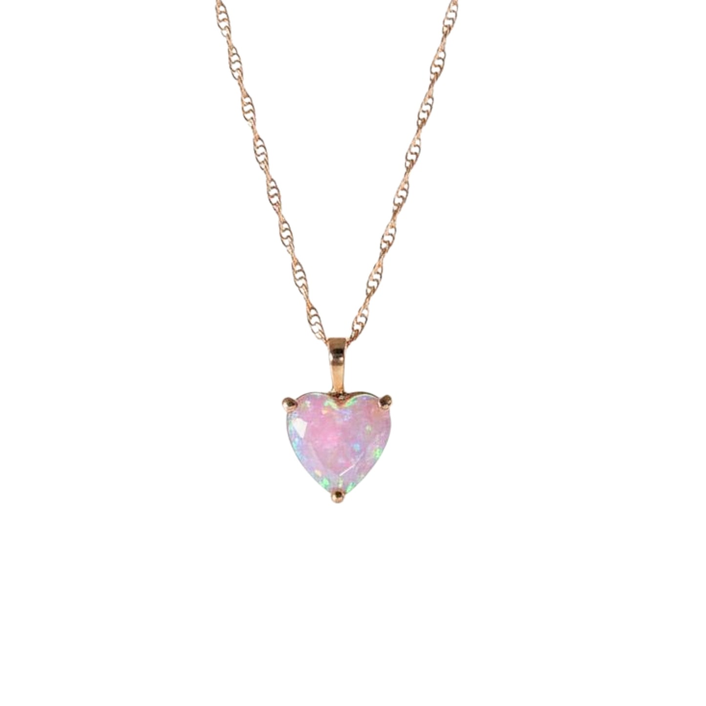 14Kt Gold Pink Opal Heart Pendant Necklace