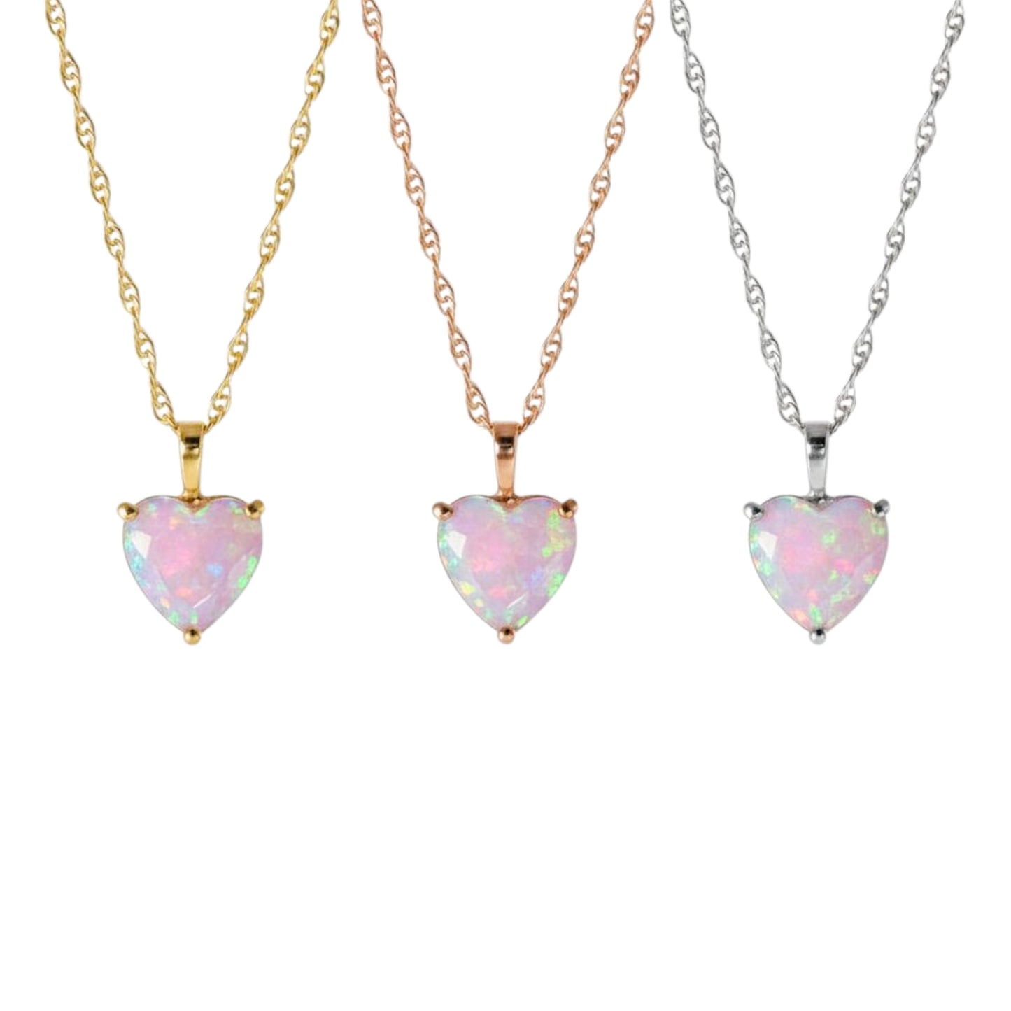 14Kt Gold Pink Opal Heart Pendant Necklace