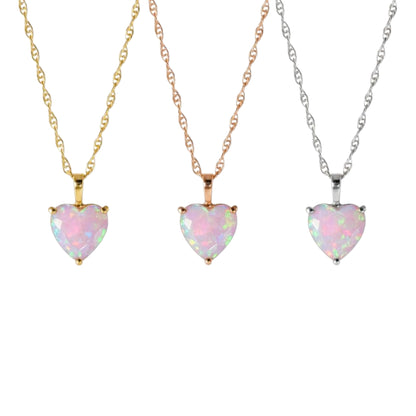 14Kt Gold Pink Opal Heart Pendant Necklace