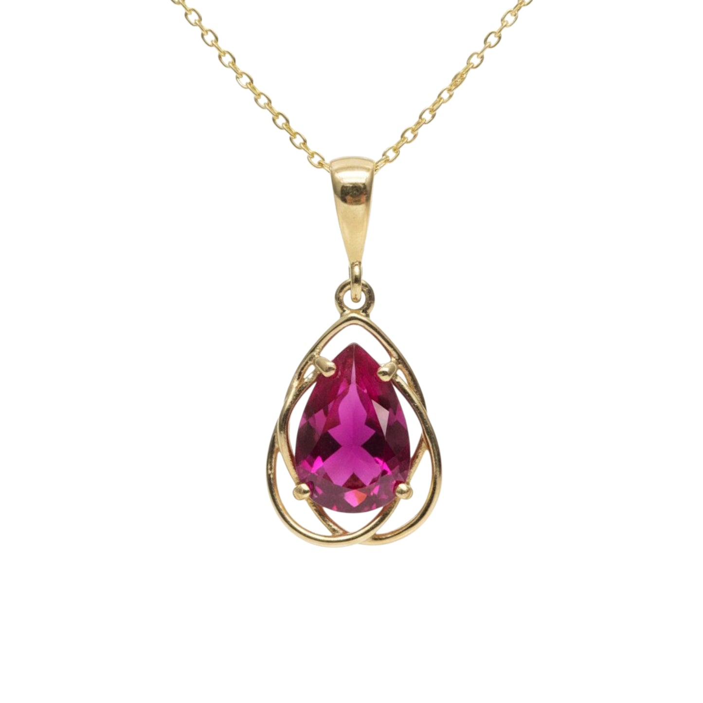 14Kt Gold 2 Ct Ruby Pear Teardrop Design Pendant Necklace