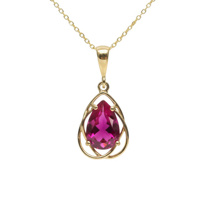 14Kt Gold 2 Ct Ruby Pear Teardrop Design Pendant Necklace