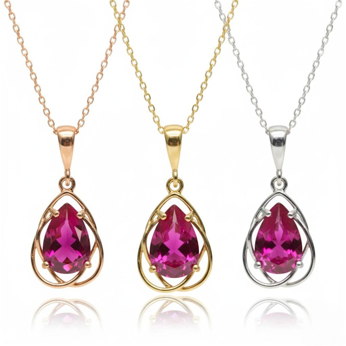 14Kt Gold 2 Ct Ruby Pear Teardrop Design Pendant Necklace
