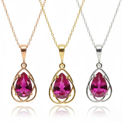 14Kt Gold 2 Ct Ruby Pear Teardrop Design Pendant Necklace