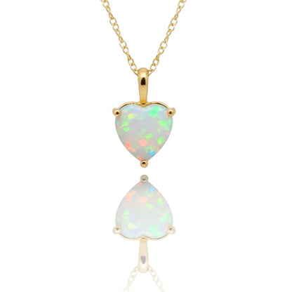14Kt Gold Opal Heart Pendant Necklace