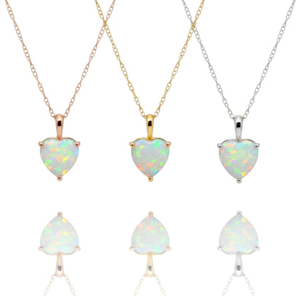14Kt Gold Opal Heart Pendant Necklace
