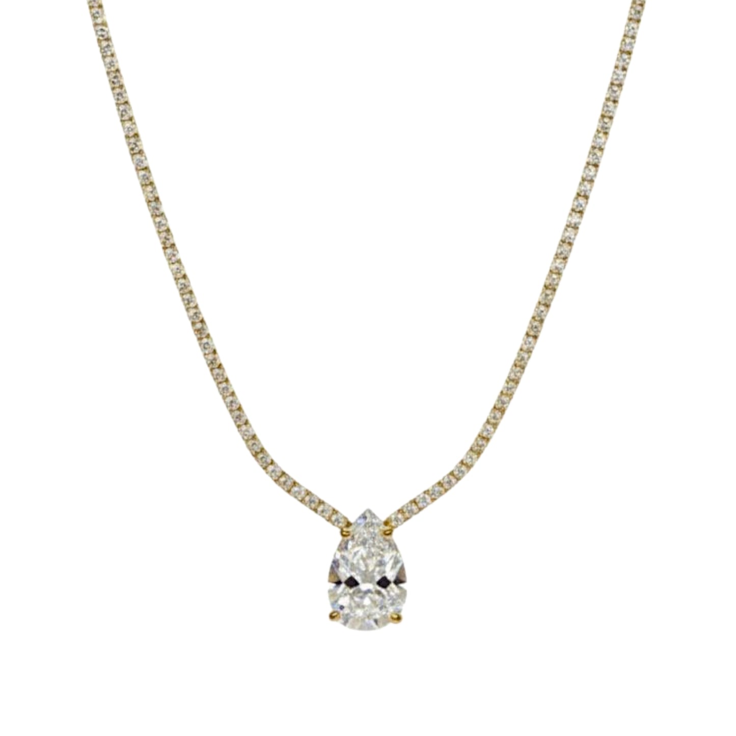 14Kt Gold 4.11 Ct 17-inch Lab Grown Teardrop Diamond Tennis Necklace