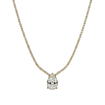14Kt Gold 4.11 Ct 17-inch Lab Grown Teardrop Diamond Tennis Necklace