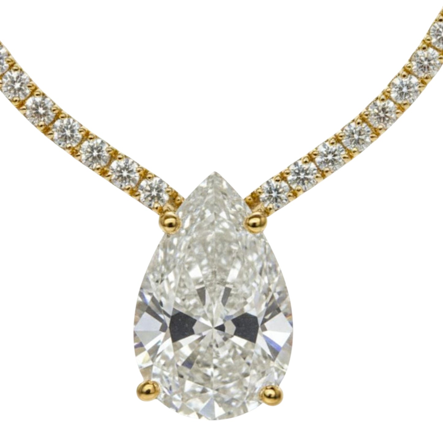 14Kt Gold 4.11 Ct 17-inch Lab Grown Teardrop Diamond Tennis Necklace