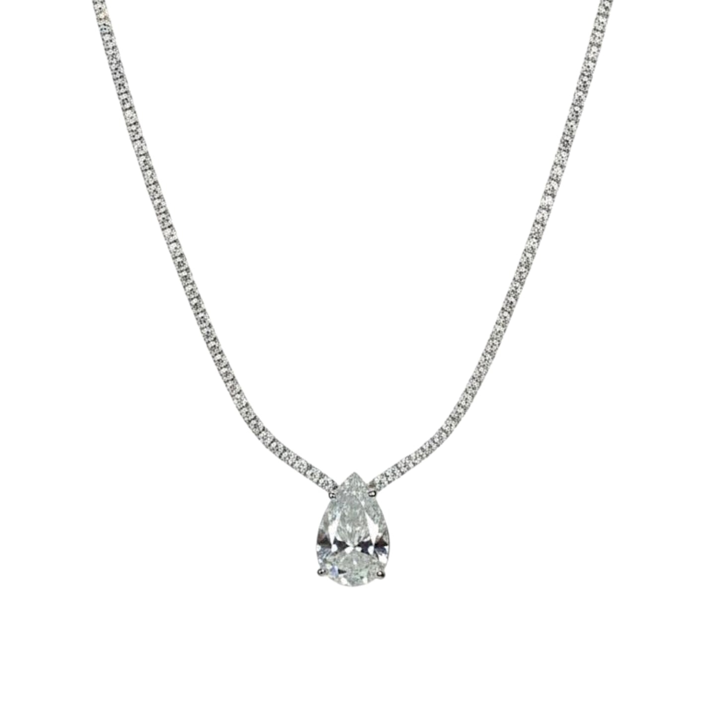 14Kt Gold 4.11 Ct 17-inch Lab Grown Teardrop Diamond Tennis Necklace
