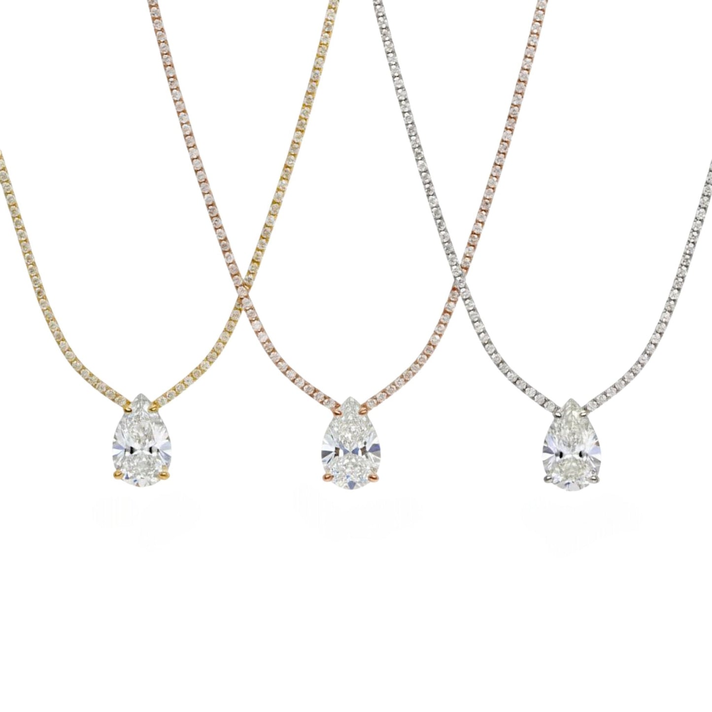 14Kt Gold 4.11 Ct 17-inch Lab Grown Teardrop Diamond Tennis Necklace