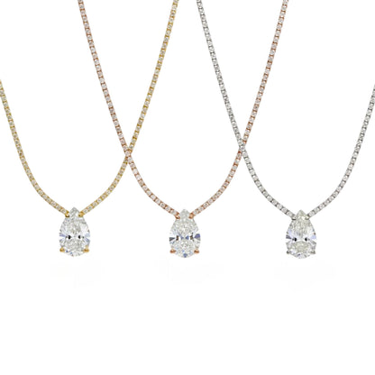 14Kt Gold 4.11 Ct 17-inch Lab Grown Teardrop Diamond Tennis Necklace
