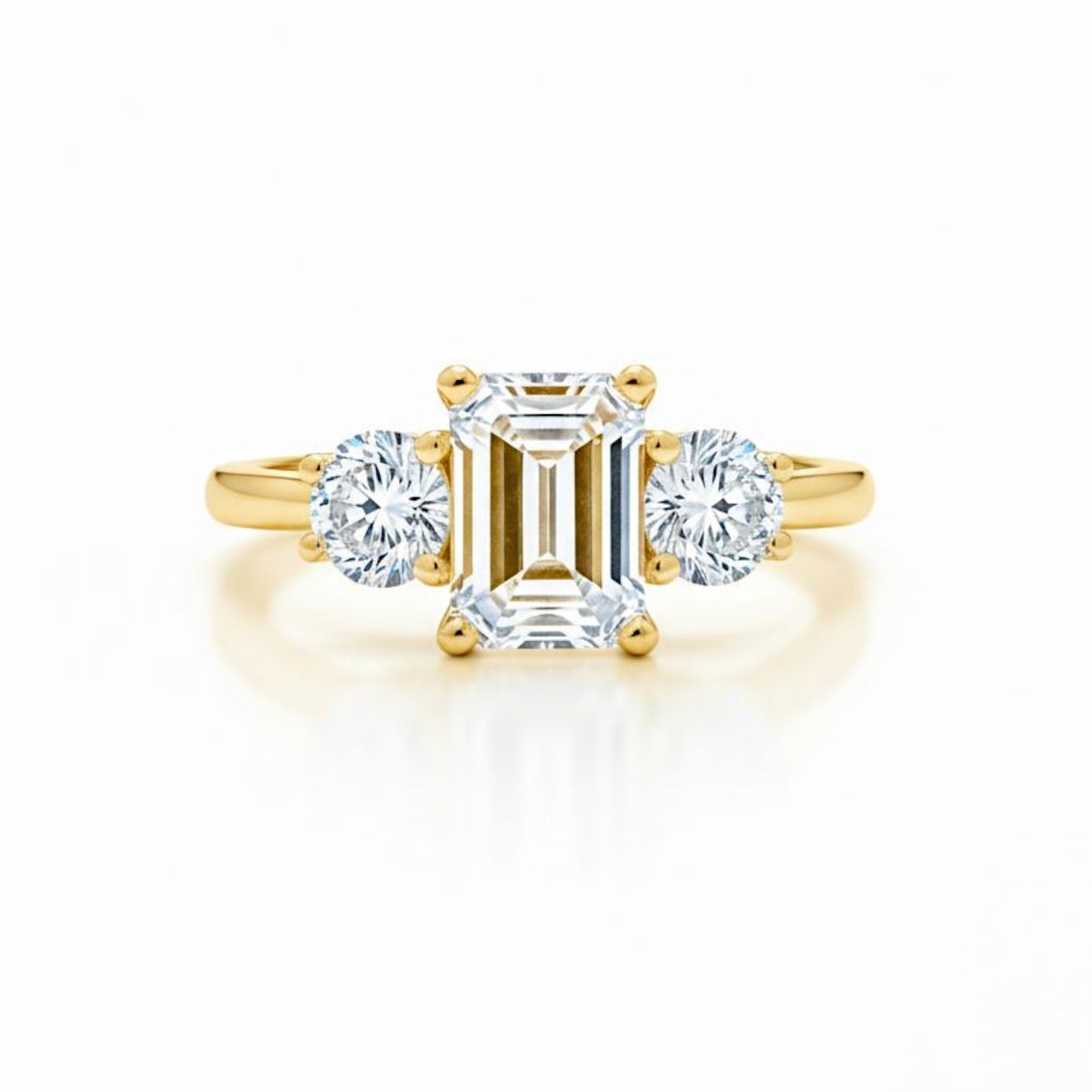 14K Gold 1.60 Ct 3 Stone Emerald Cut Lab Grown Diamond Ring