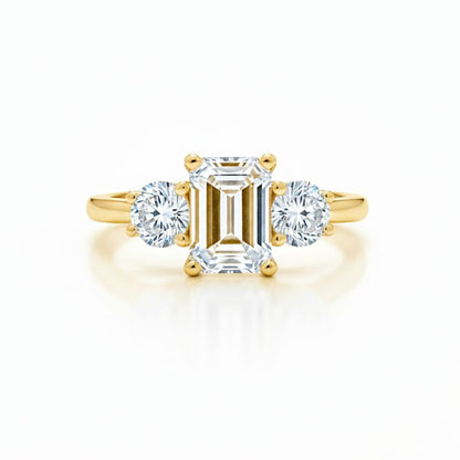 14K Gold 1.60 Ct 3 Stone Emerald Cut Lab Grown Diamond Ring