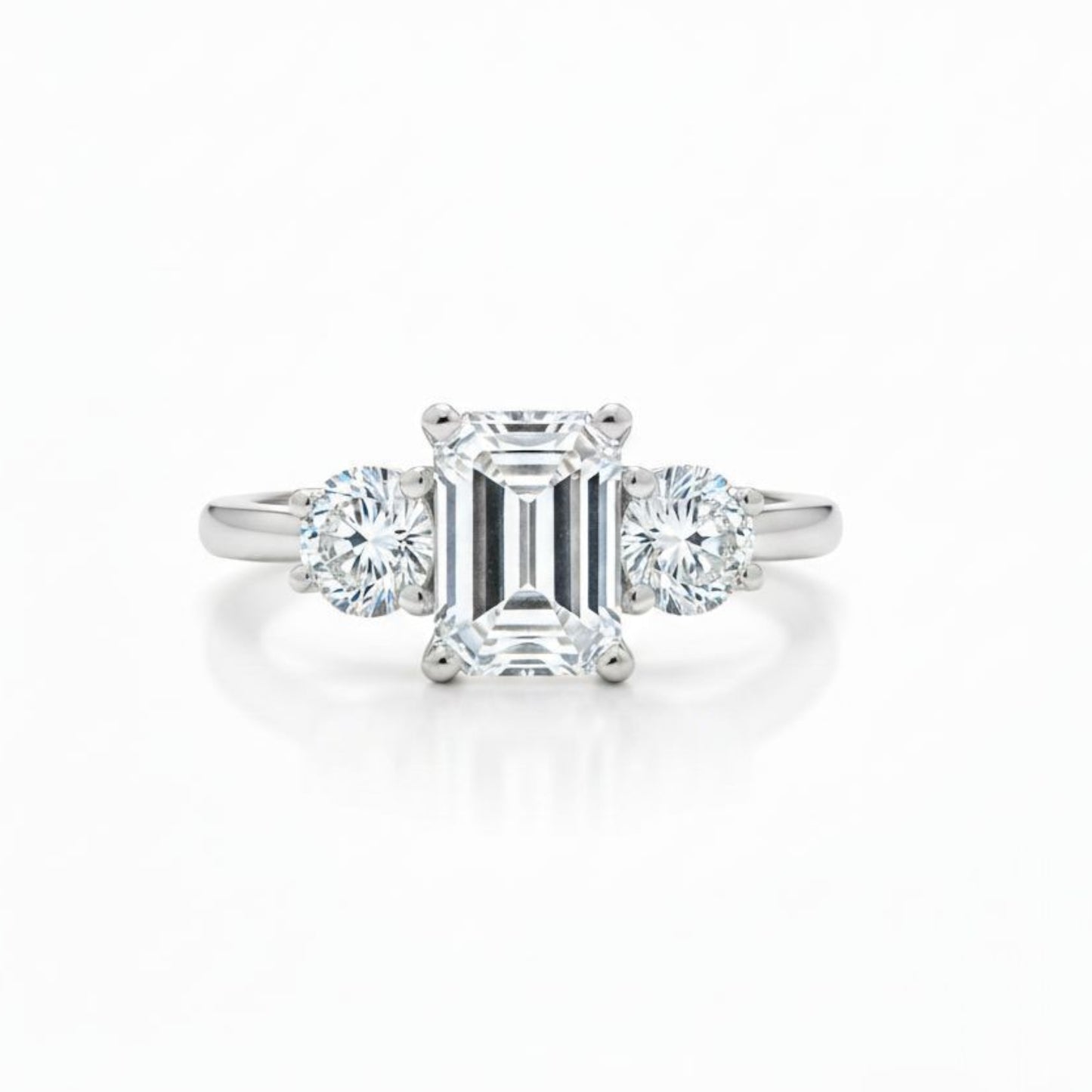 14K Gold 1.60 Ct 3 Stone Emerald Cut Lab Grown Diamond Ring