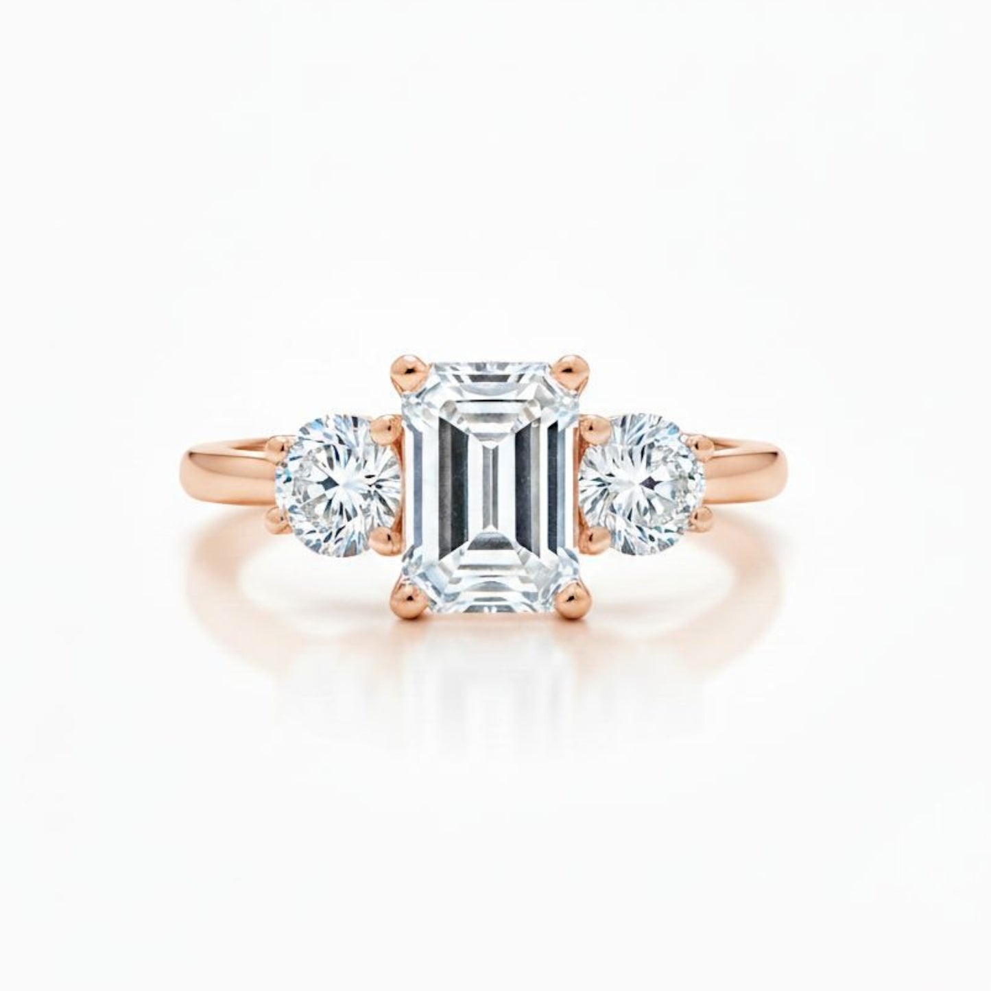 14K Gold 1.60 Ct 3 Stone Emerald Cut Lab Grown Diamond Ring