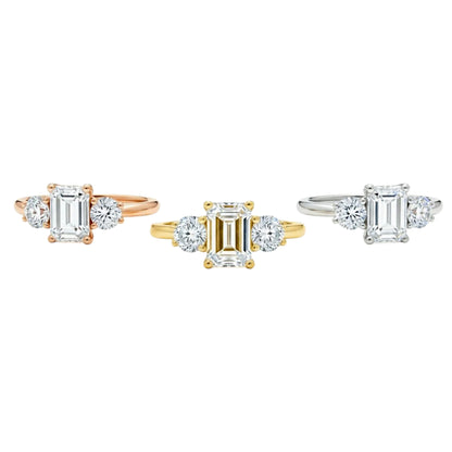 14K Gold 1.60 Ct 3 Stone Emerald Cut Lab Grown Diamond Ring