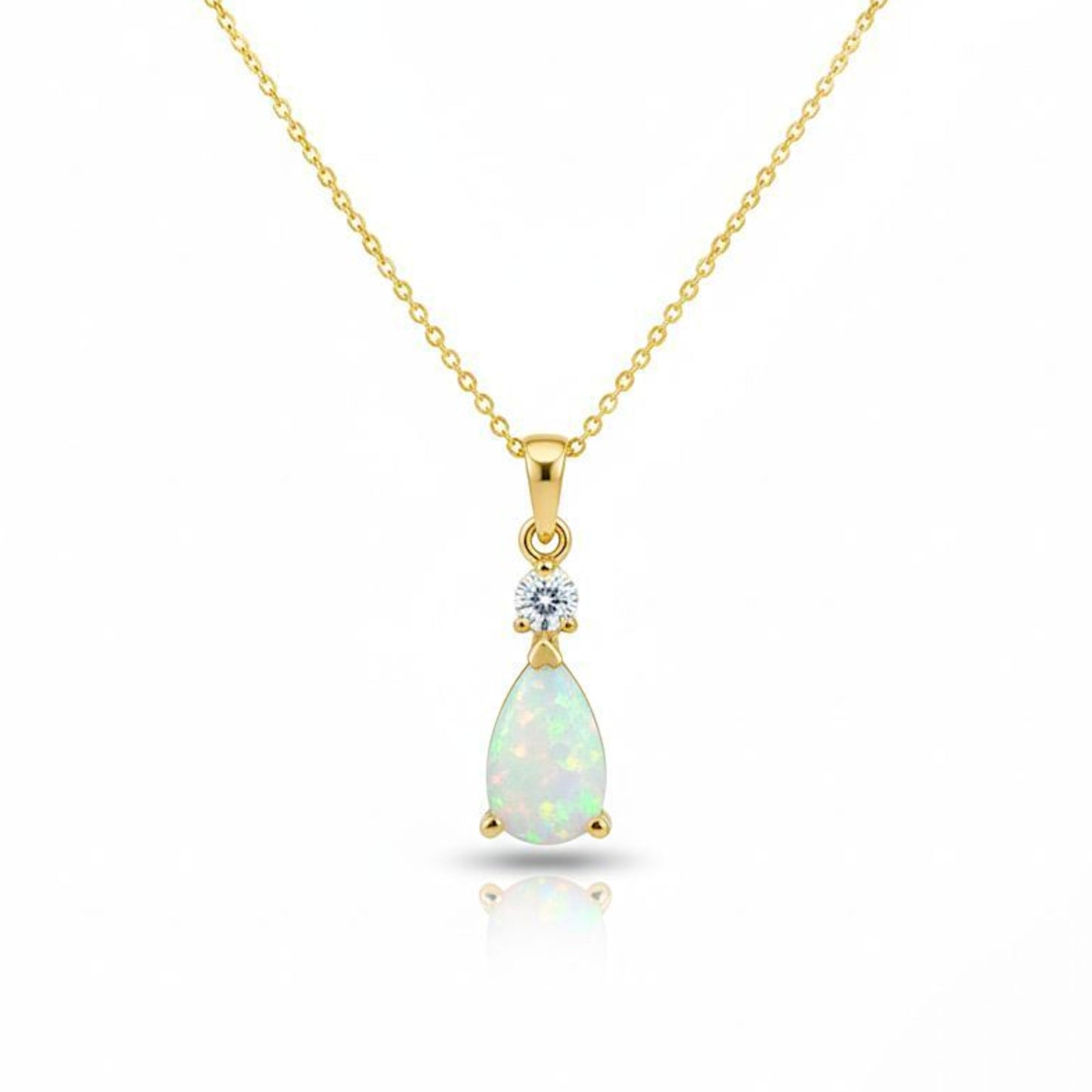 14Kt Gold Created Opal Teardrop & Lab Grown Diamond Pendant