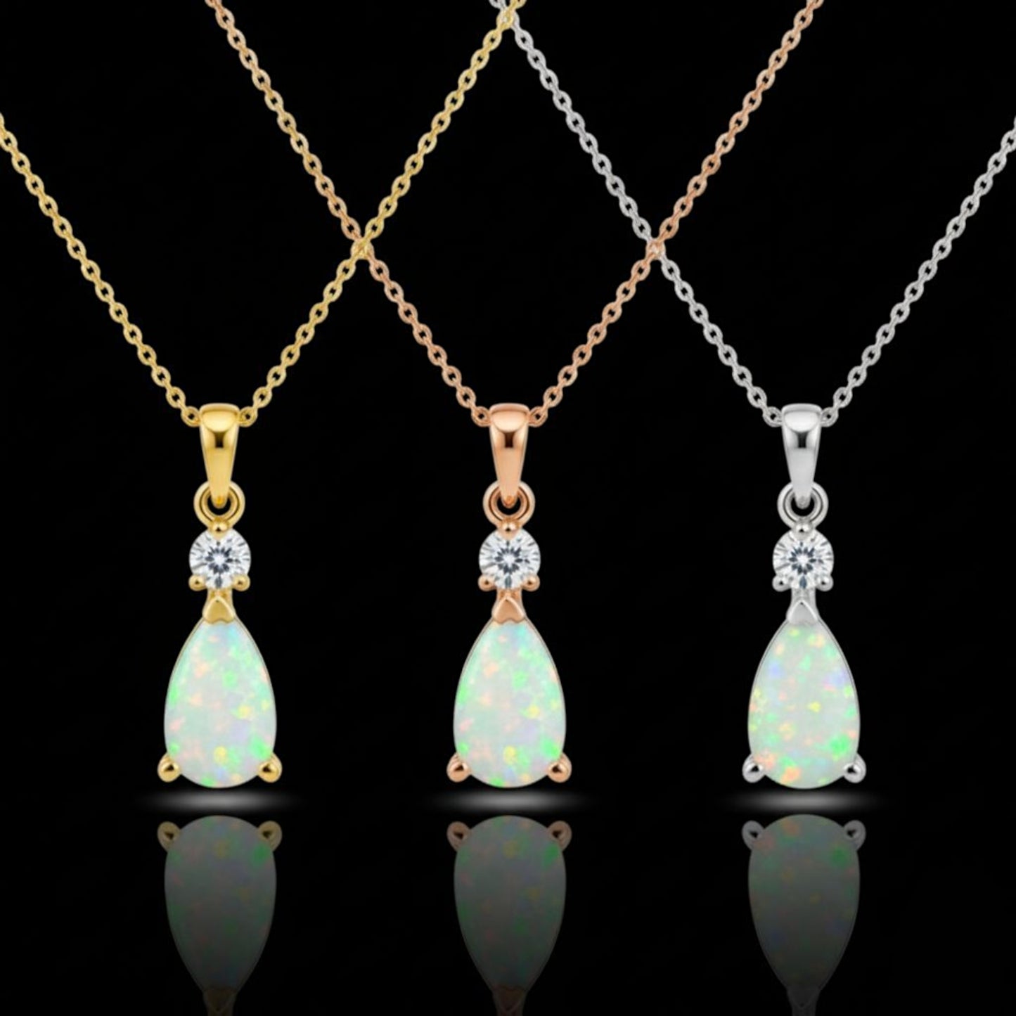14Kt Gold Created Opal Teardrop & Lab Grown Diamond Pendant