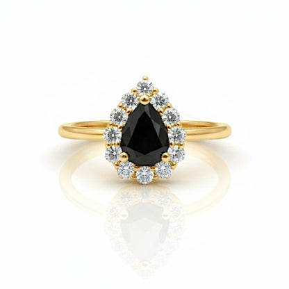 14Kt Gold 1.21 Ct Natural Rose Cut Teardrop Black Diamond Ring
