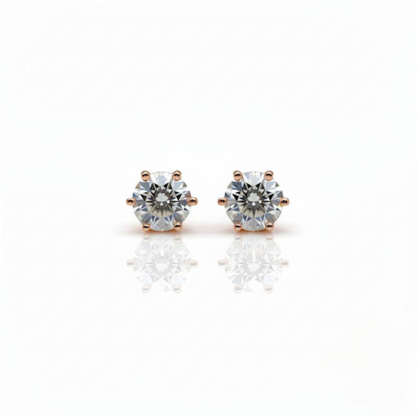14Kt Gold 6 Prong 1Ct Lab Grown Diamond Stud Earrings