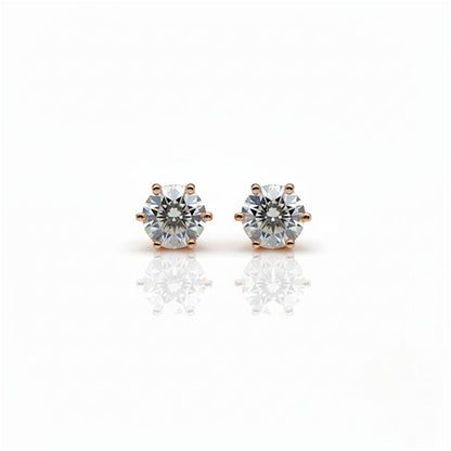 14Kt Gold 6 Prong 1Ct Lab Grown Diamond Stud Earrings