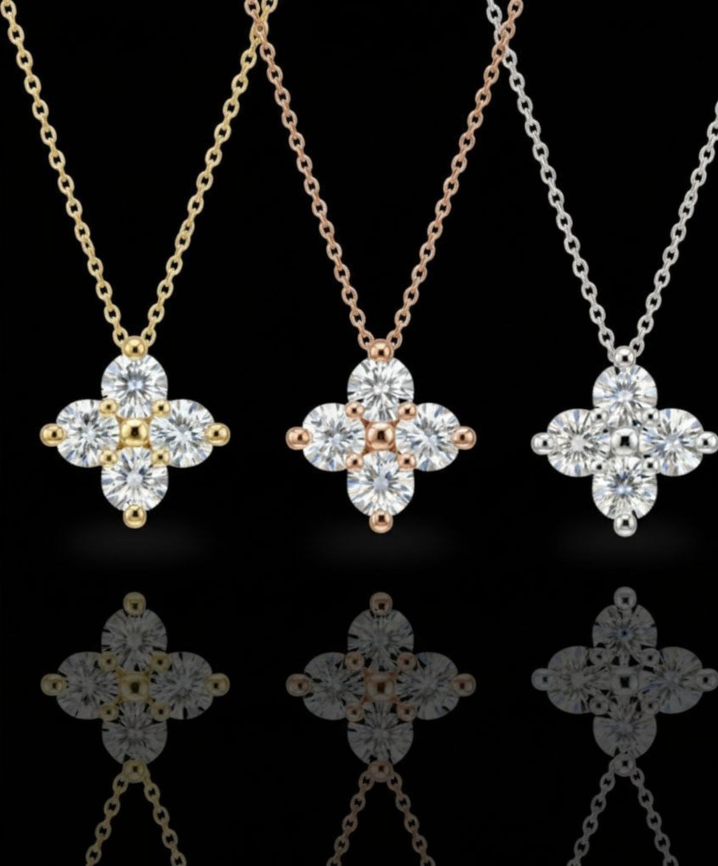 14Kt Gold 0.20 Ct Genuine Natural Diamond 4 Stone Pendant Necklace