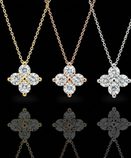 14Kt Gold 0.20 Ct Genuine Natural Diamond 4 Stone Pendant Necklace