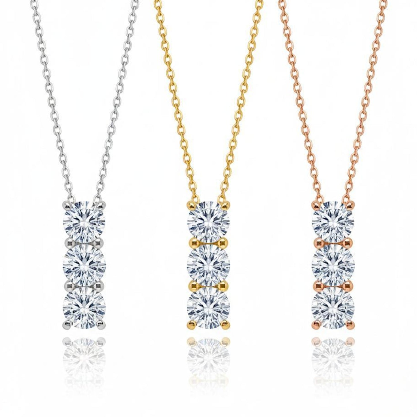 14Kt Gold 0.30 Ct 3 Stone Lab Grown Diamond Pendant Necklace