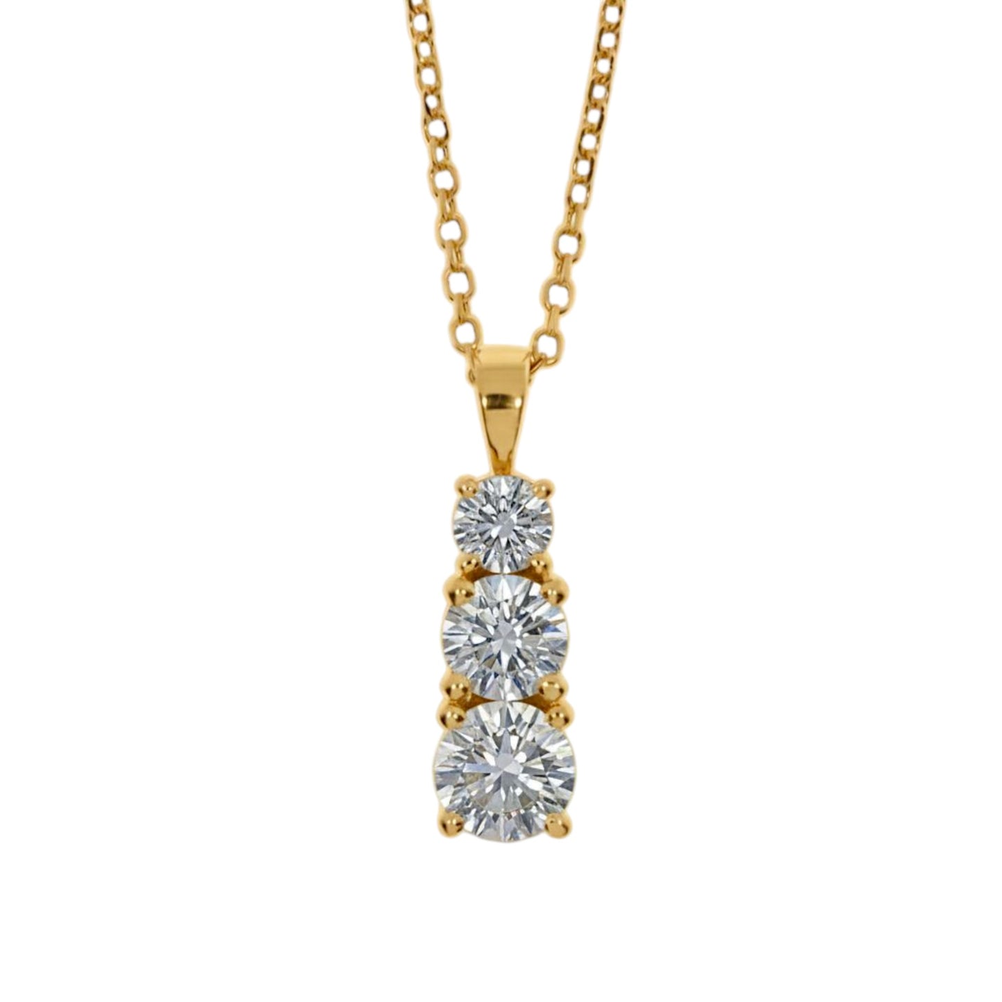 14Kt Gold 1.50 Ct 3 Stone Graduated Lab Grown Diamond Pendant Necklace