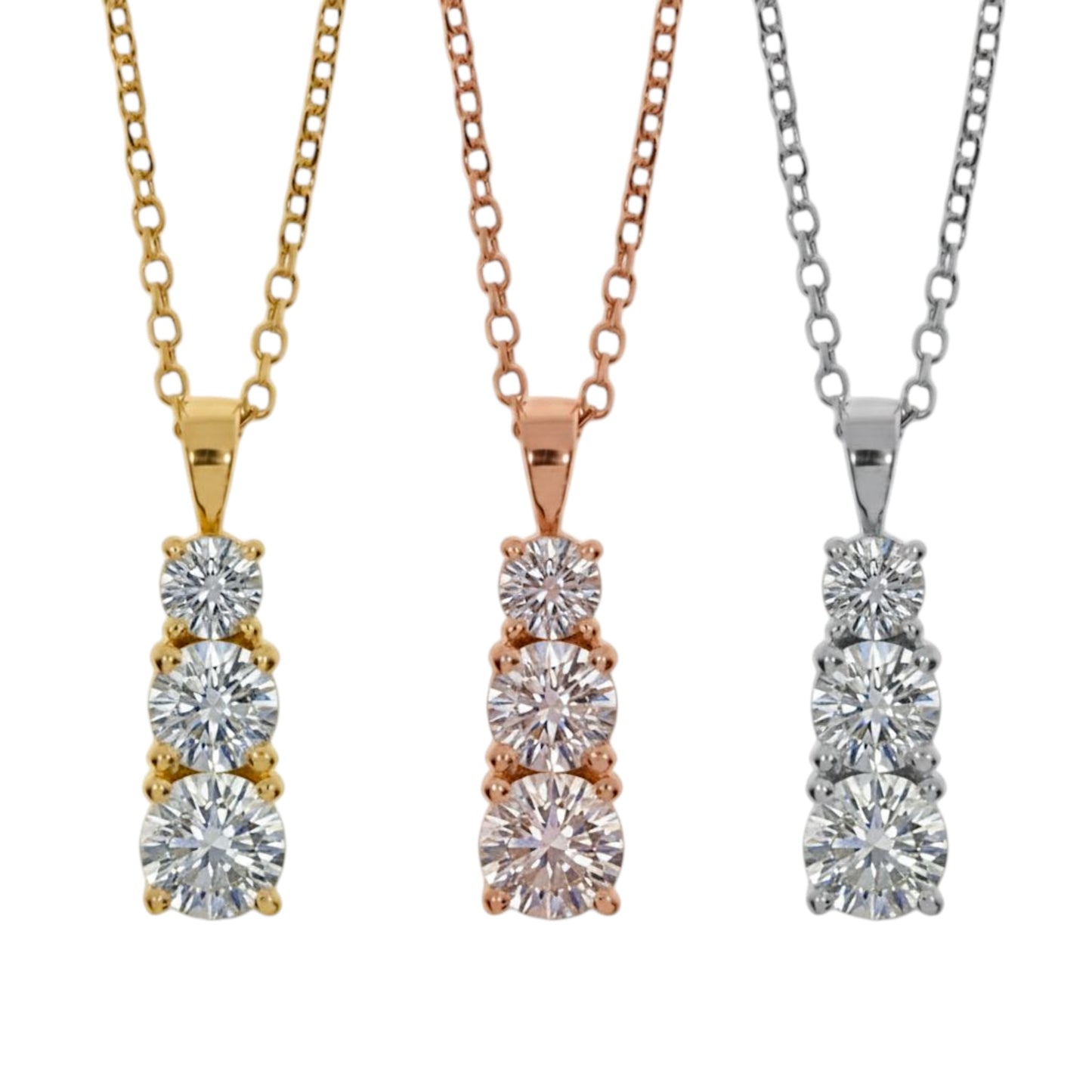 14Kt Gold 1.50 Ct 3 Stone Graduated Lab Grown Diamond Pendant Necklace