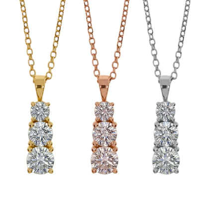 14Kt Gold 1.50 Ct 3 Stone Graduated Lab Grown Diamond Pendant Necklace