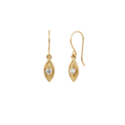 14Kt Gold Diamond Double Side Eye Dangle Earrings