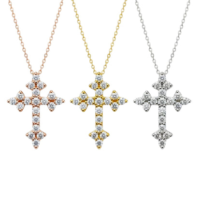 14Kt Gold 0.38 Ct Lab Grown Diamond Cross Pendant Necklace