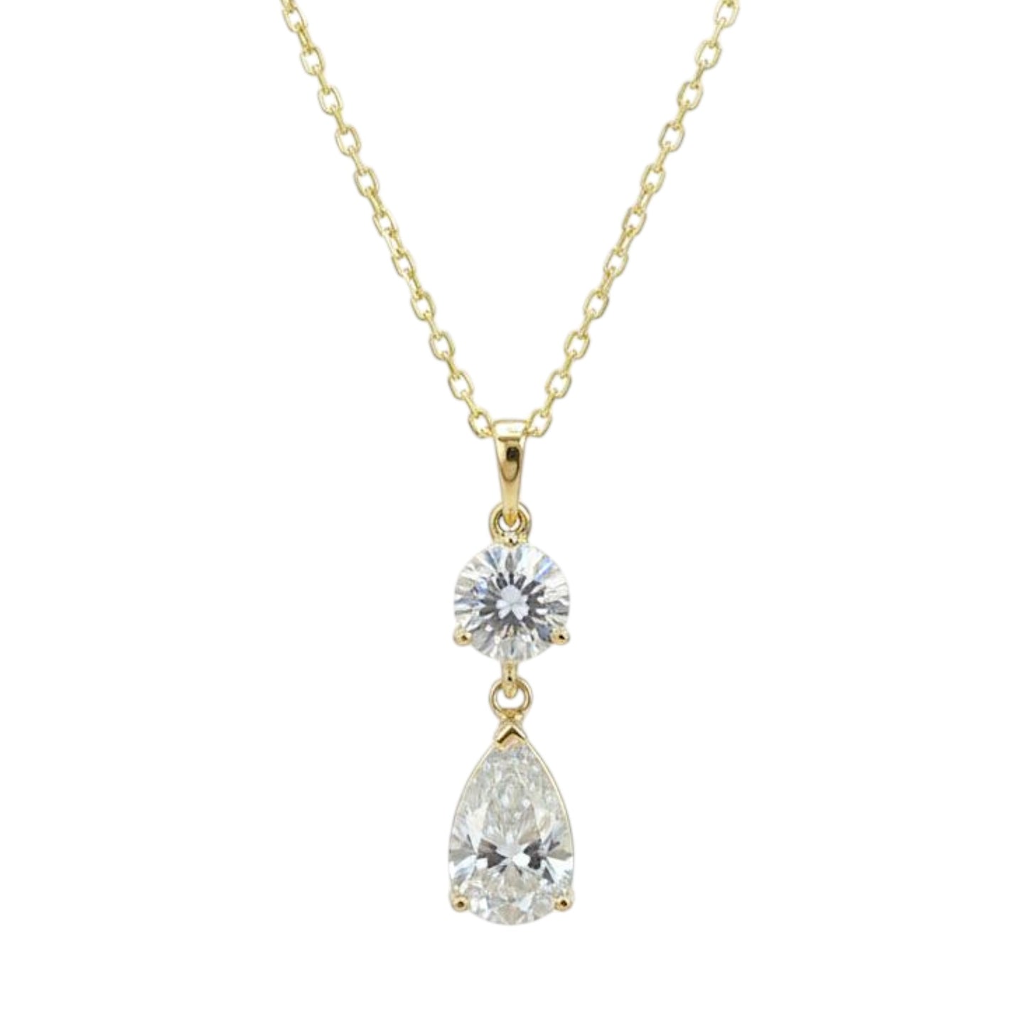 14Kt Gold 3 Ct 2 Stone Teardrop & Round Lab Grown Diamond Pendant Necklace