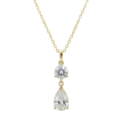 14Kt Gold 1.50 Ct 2 Stone Teardrop & Round Lab Grown Diamond Solitaire Pendant Necklace