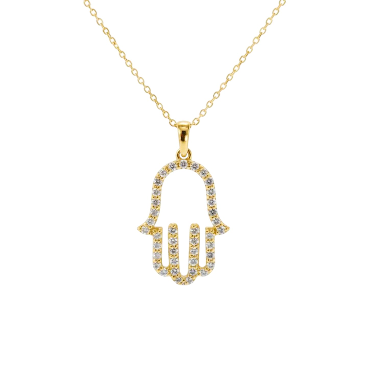 14Kt Gold 0.54 Ct Genuine Natural Diamond Hamsa Pendant Necklace