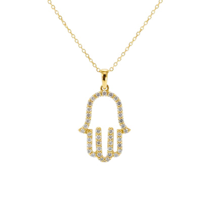 14Kt Gold 0.54 Ct Genuine Natural Diamond Hamsa Pendant Necklace