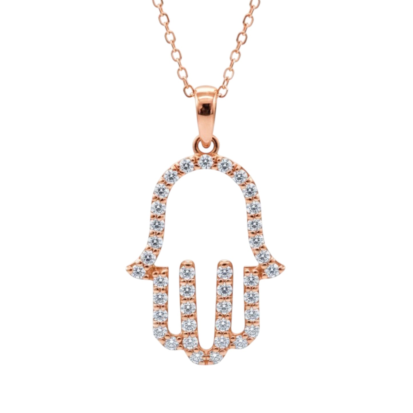 14Kt Gold 0.54 Ct Genuine Natural Diamond Hamsa Pendant Necklace