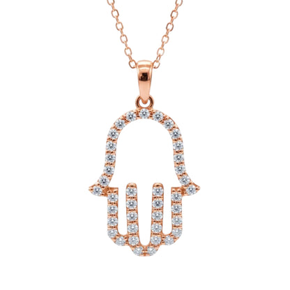 14Kt Gold 0.54 Ct Genuine Natural Diamond Hamsa Pendant Necklace