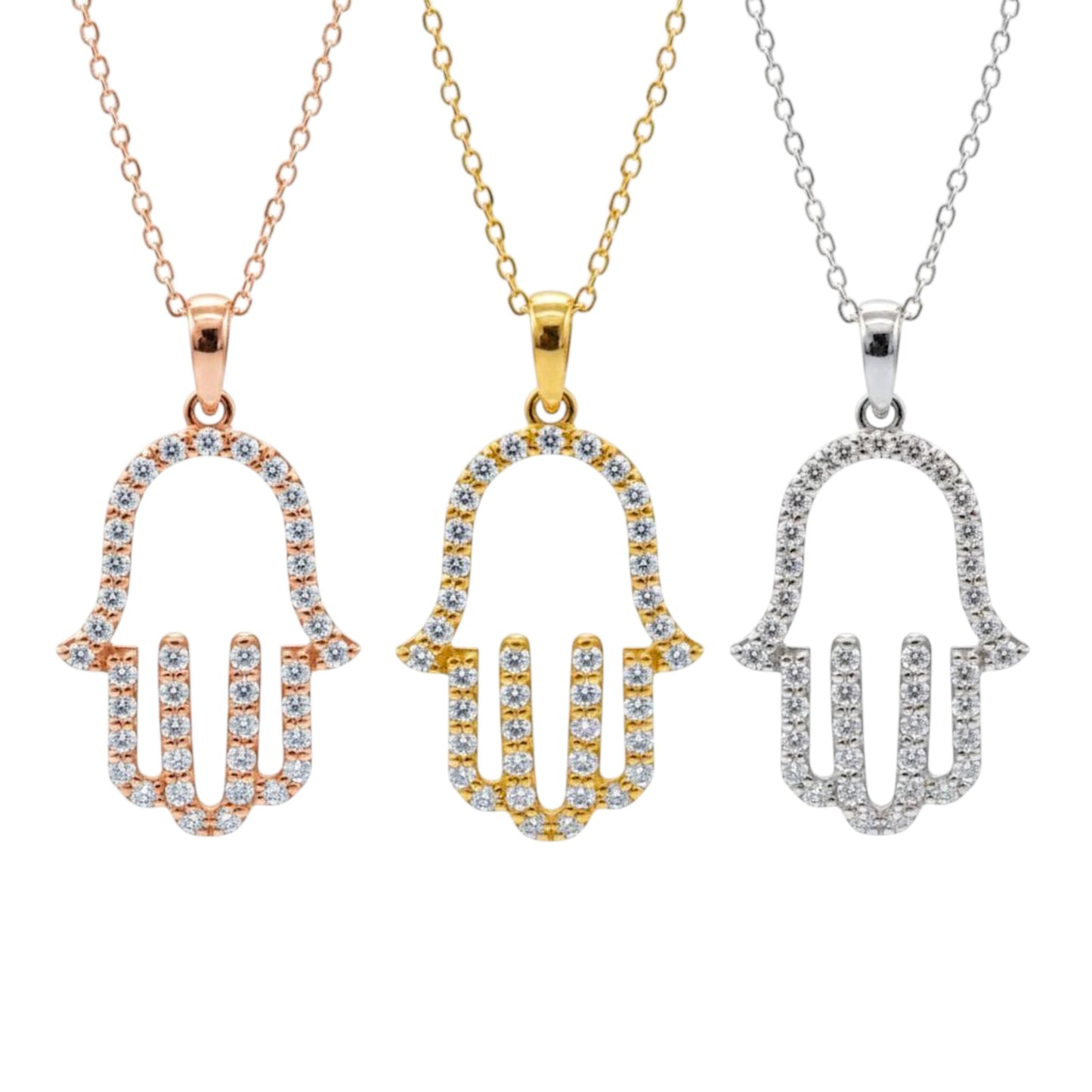 14Kt Gold 0.54 Ct Genuine Natural Diamond Hamsa Pendant Necklace