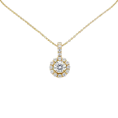 14K Gold 0.98 Ct Lab Grown Diamond Halo Solitaire Pendant Necklace