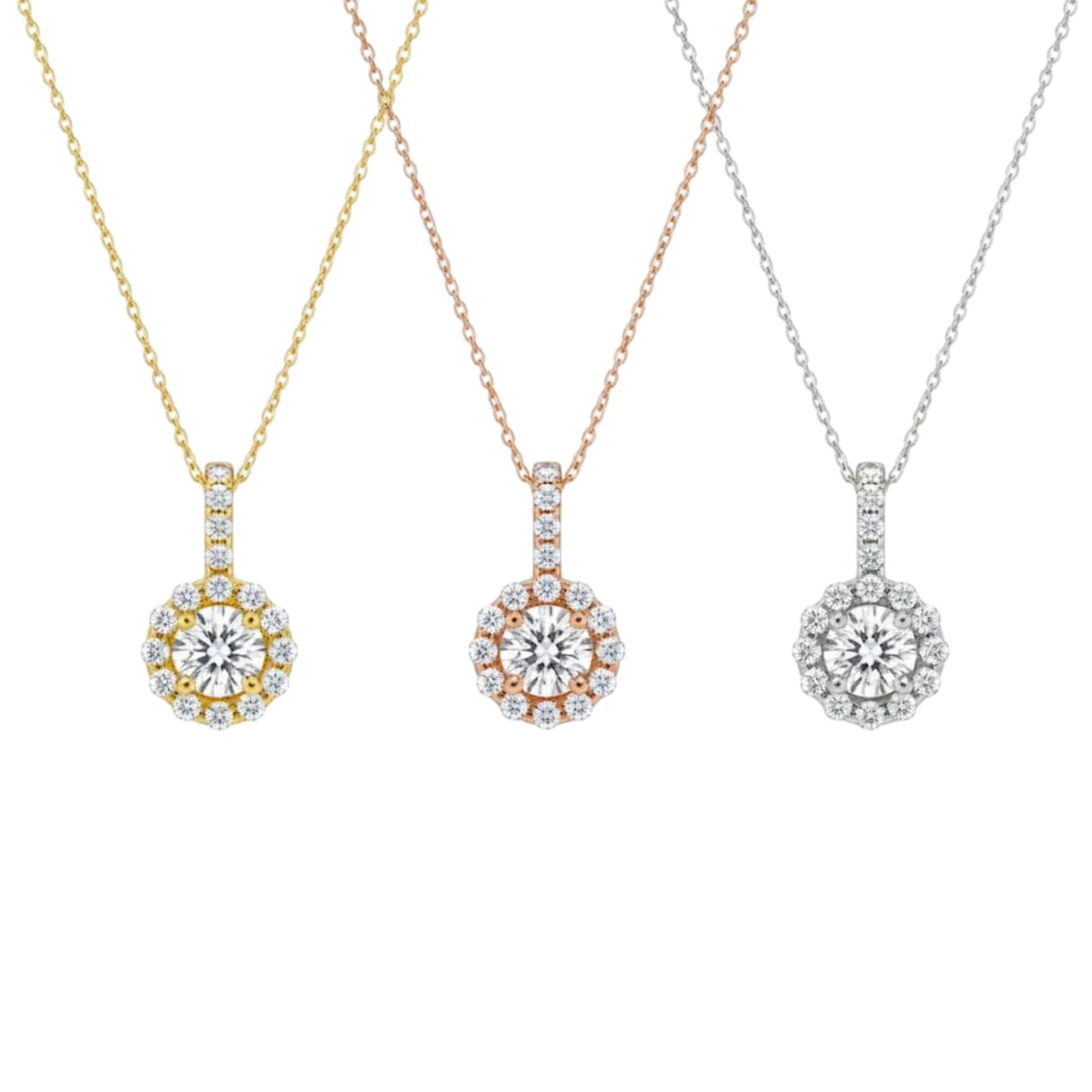 14K Gold 0.98 Ct Lab Grown Diamond Halo Solitaire Pendant Necklace