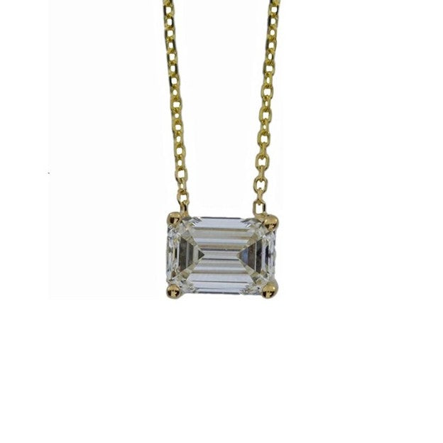 14Kt Gold 2 Ct Lab Grown Emerald Cut Diamond Solitaire Pendant Necklace