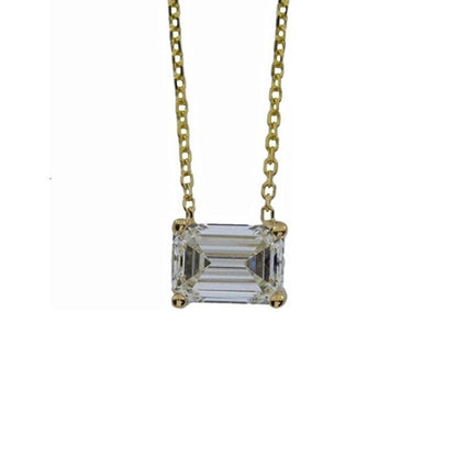 14Kt Gold 2 Ct Lab Grown Emerald Cut Diamond Solitaire Pendant Necklace