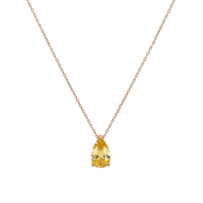 14Kt Gold Yellow Citrine Teardrop Pendant Necklace