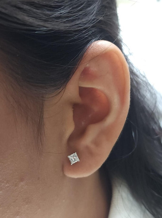 14Kt Gold 0.75 Ct Lab Grown Princess Cut Square Diamond Stud Earrings