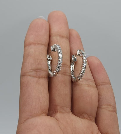 14Kt Gold 1 Ct Lab Grown Diamond Inside & Outside Huggie Hoop Earrings