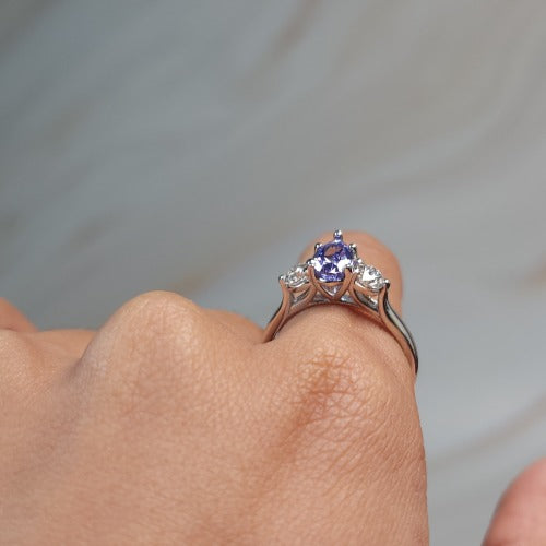 Simulated Tanzanite & Lab Grown Diamond Pear Round ring .925 Sterling Silver