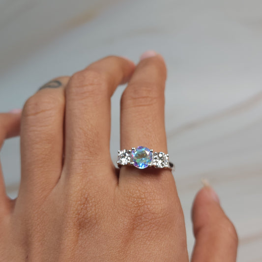 Mercury Mystic Topaz & 1Ct Lab Grown Diamond Round ring .925 Sterling Silver