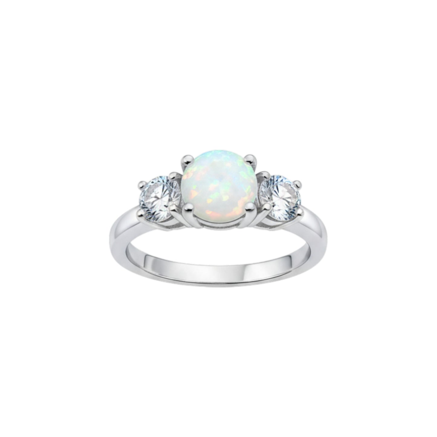 Created Opal & 1Ct Lab Grown Diamond Round ring .925 Sterling Silver